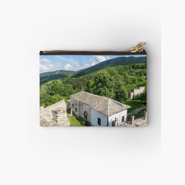 Item preview, Monastery Church Crenelated Walls and Rhodope Mountains Foothills Vista designed and sold by Georgia Mizuleva.