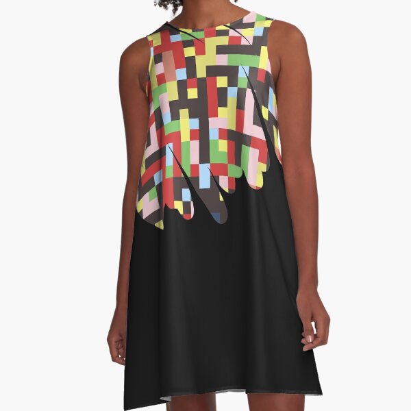 Abstract shape with colorful pixel pattern A-Line Dress