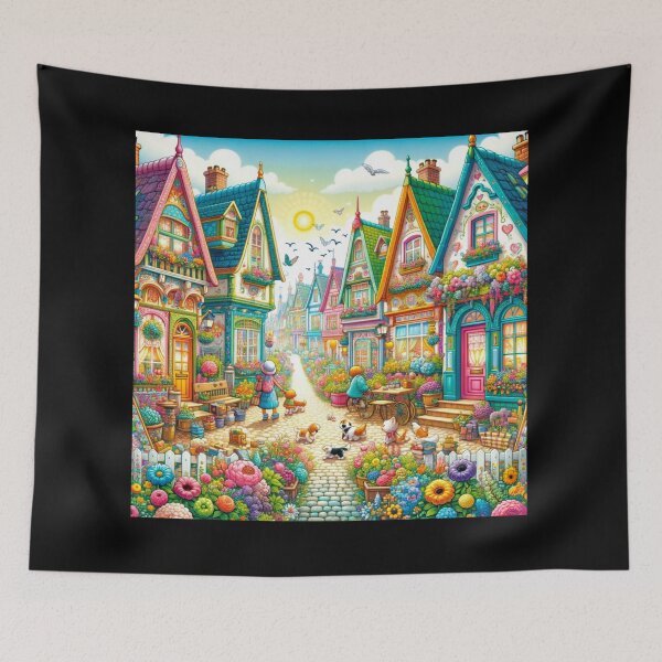 Item preview, Charming Village Life A Whimsical Street Scene Art designed and sold by BestArtByArvind.