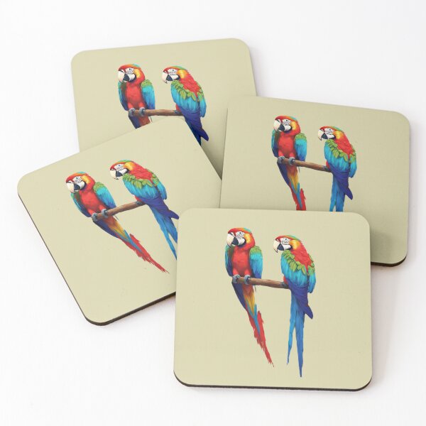 Item preview, Two vibrant parrots perched on a branch designed and sold by NiRia Spot.