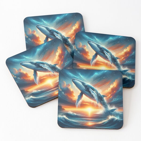 Item preview, Majestic Ocean Leap Whale in Sunset Silhouette designed and sold by BestArtByArvind.