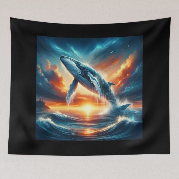 Item preview, Majestic Ocean Leap Whale in Sunset Silhouette designed and sold by BestArtByArvind.