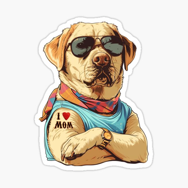 Item preview, Labrador-Hund mit Tätowierung. Ich liebe Mama mit Sonnenbrille und Golduhr, 300 dpi designed and sold by SOPIZiLA.