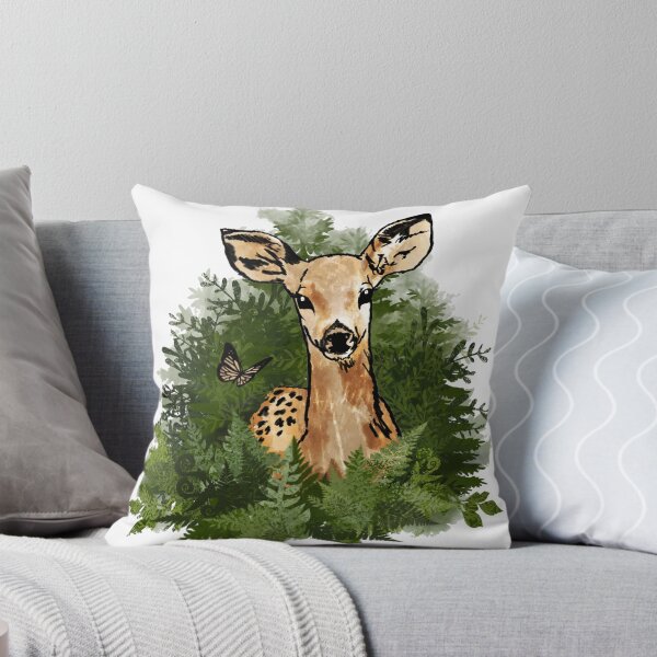 Artikelvorschau, Reh mit Schmetterling und Farnen im Wald, Aquarell entworfen und verkauft von Drawmecute.