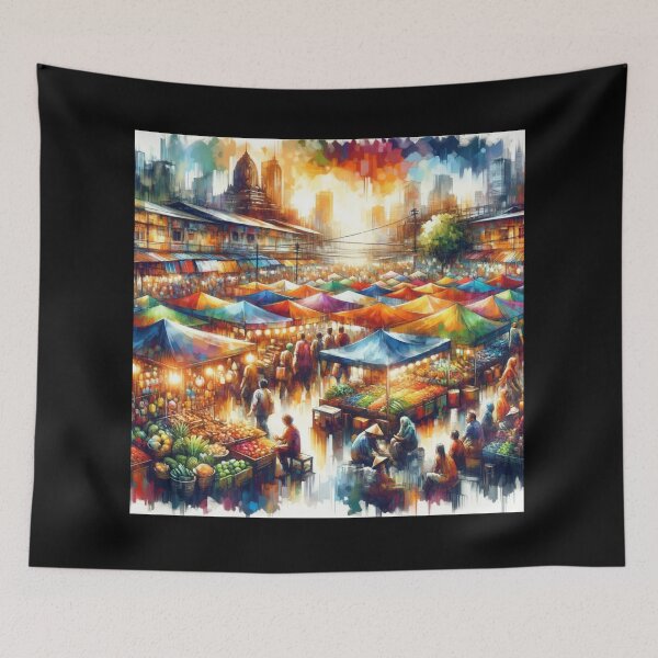 Item preview, Urban Market Vibrancy A Colorful City Scene designed and sold by BestArtByArvind.