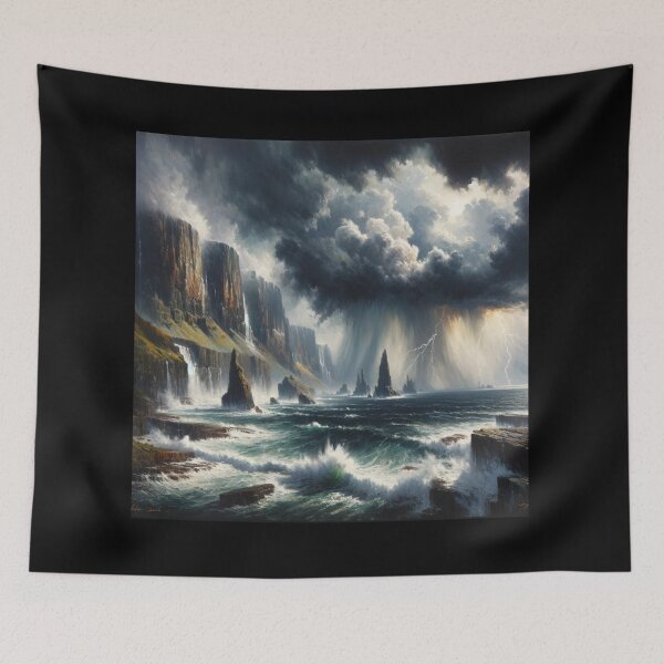 Item preview, Nature's Fury Thunderstorm Over Rugged Coastline designed and sold by BestArtByArvind.