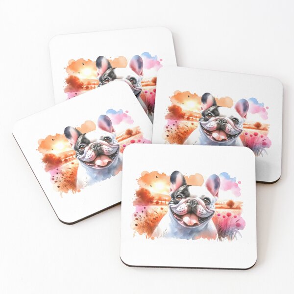 Item preview, A captivating watercolor scene with a white French Bulldog with distinctive black spots, looking playful and cheerful designed and sold by Aaron Morris.