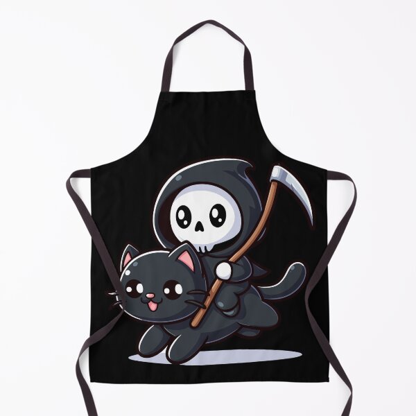 Item preview, Cute baby Grim Reaper Riding on Black Cat - Halloween Fantasy Art designed and sold by Kawaii-n-Spice.