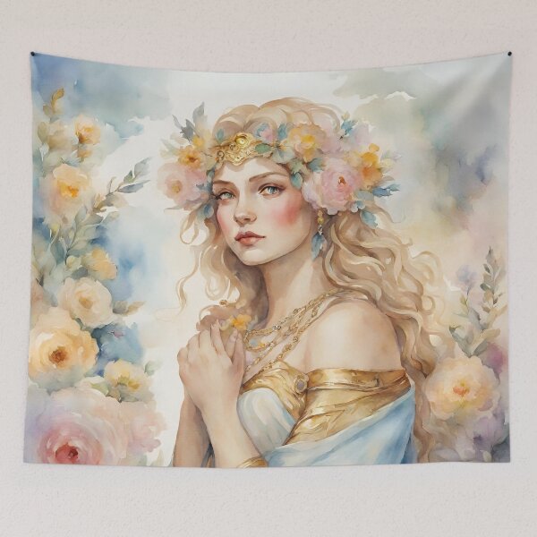 Item preview, Goddess Persephone Art Drawing Lore Olympus Floral Fanart designed and sold by TheLocoShop.