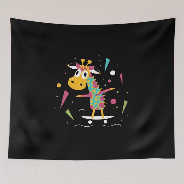 Item preview, funny colorful giraffe on a skateboard for grandson designed and sold by BlueGoldArt.