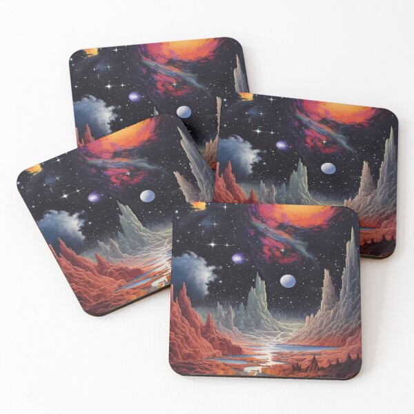 Item preview, Interstellar Artwork: Alien Landscape With River, Cliffs, Stars. designed and sold by GiveMeMood.