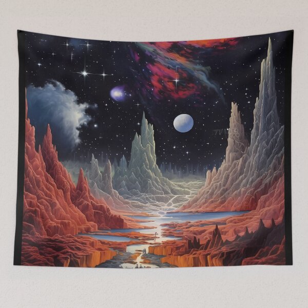 Item preview, Interstellar Artwork: Alien Landscape With River, Cliffs, Stars. designed and sold by GiveMeMood.