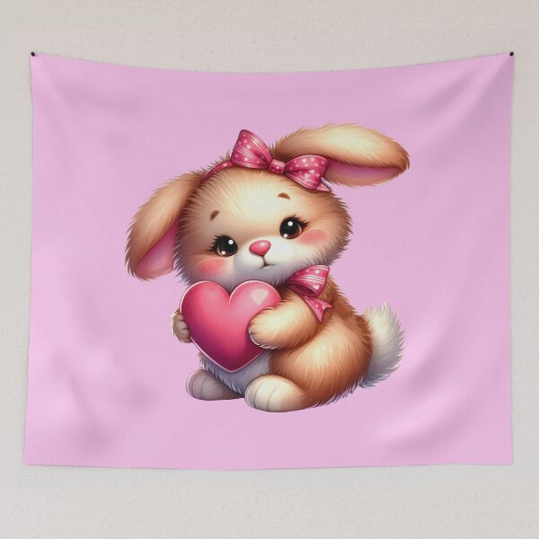 Item preview, Cute cartoon Rabbit holding a pink heart, bright illustration on a white background, watercolor vintage style designed and sold by Niktarka.