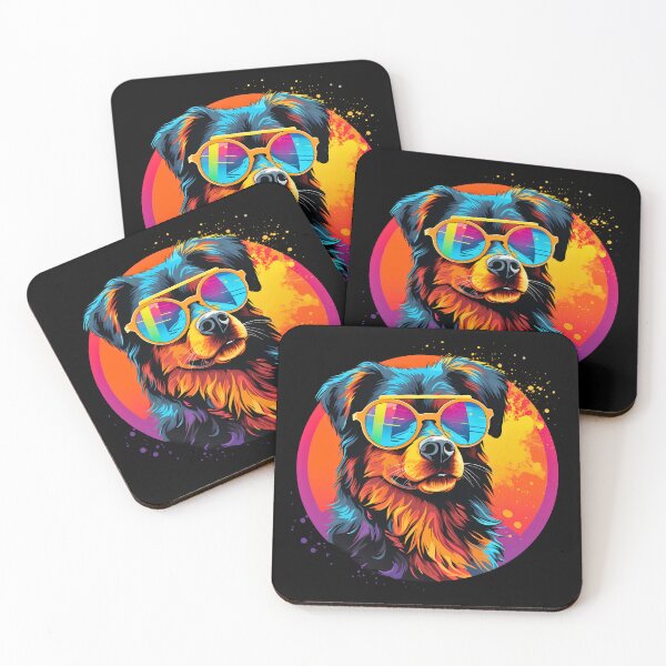Item preview, Colorful vibrant illustration of a cool funny black and tan dog wearing sunglasses designed and sold by NBSStore.