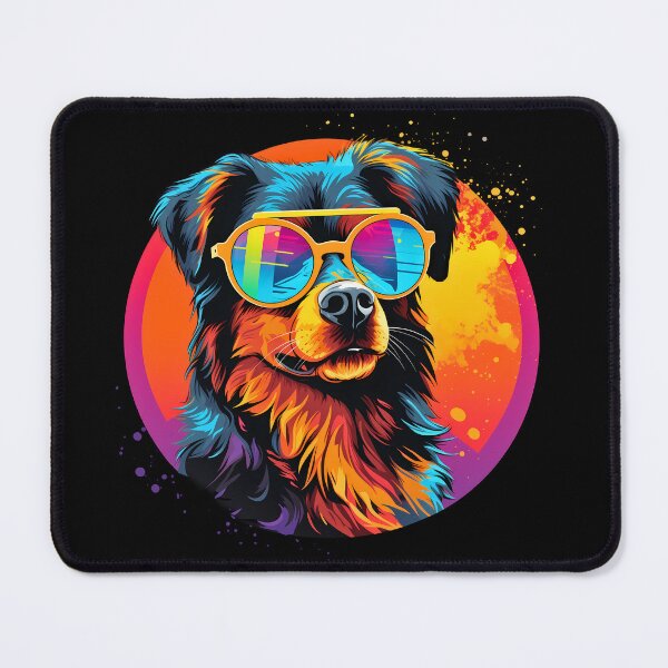 Item preview, Colorful vibrant illustration of a cool funny black and tan dog wearing sunglasses designed and sold by NBSStore.