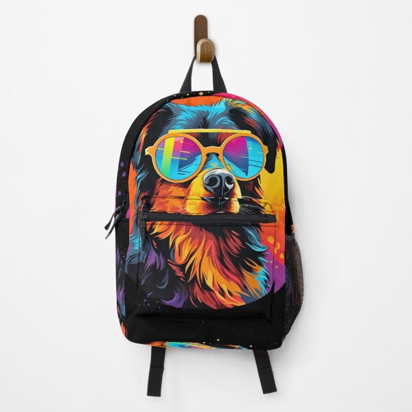 Item preview, Colorful vibrant illustration of a cool funny black and tan dog wearing sunglasses designed and sold by NBSStore.