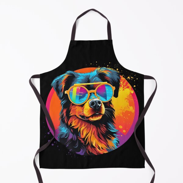 Item preview, Colorful vibrant illustration of a cool funny black and tan dog wearing sunglasses designed and sold by NBSStore.