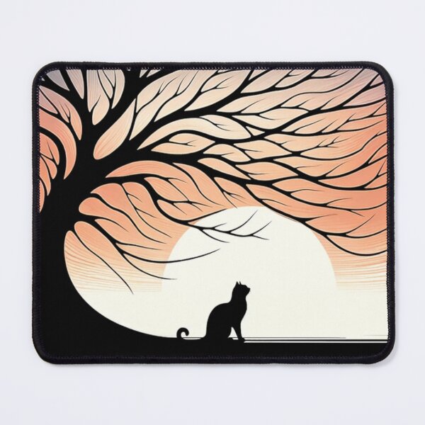 Item preview, Gnarly Tree, Black Cat silhouette in Front of the Morning Sun designed and sold by Carthage-Kitten.
