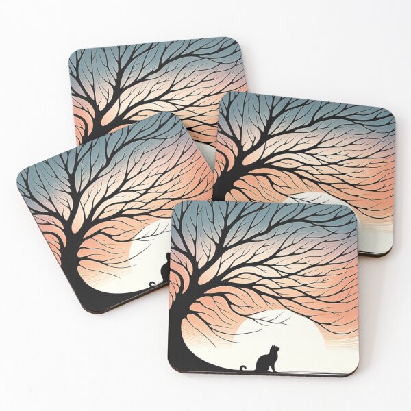 Item preview, Gnarly Tree, Black Cat silhouette in Front of the Morning Sun designed and sold by Carthage-Kitten.