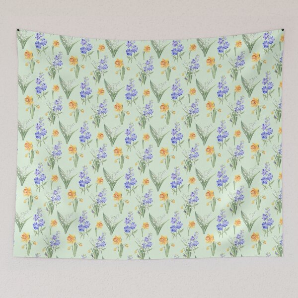 Item preview, Spring Flowers Pattern on Light Green designed and sold by Flowersforbear.