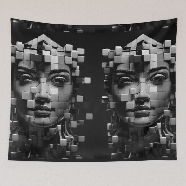 Item preview, 3d female face made with cubes black and white street style designed and sold by Carlos Gudino.