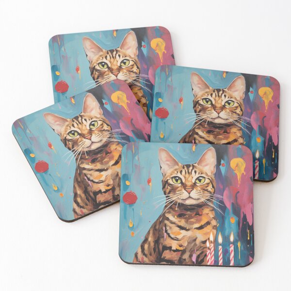 Item preview, Bengal Cat with Birthday Cake in vibrant painted style designed and sold by OddCorro.