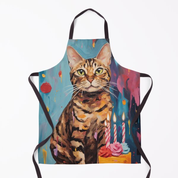 Item preview, Bengal Cat with Birthday Cake in vibrant painted style designed and sold by OddCorro.