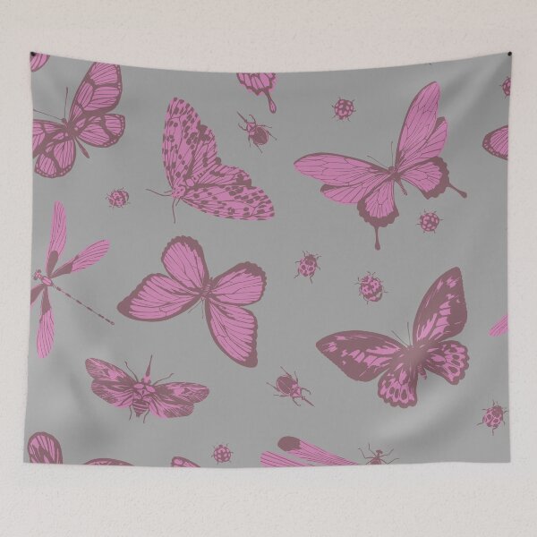 Item preview, Pink butterfly gray background designed and sold by Mini-Anni.