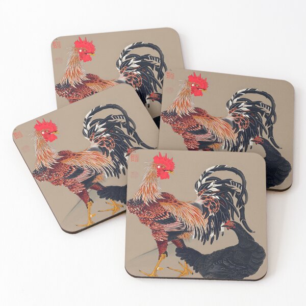 Item preview, Rooster and hen painted by Itō Jakuchū (professionally enhanced edition) designed and sold by EmeraldeaArt.