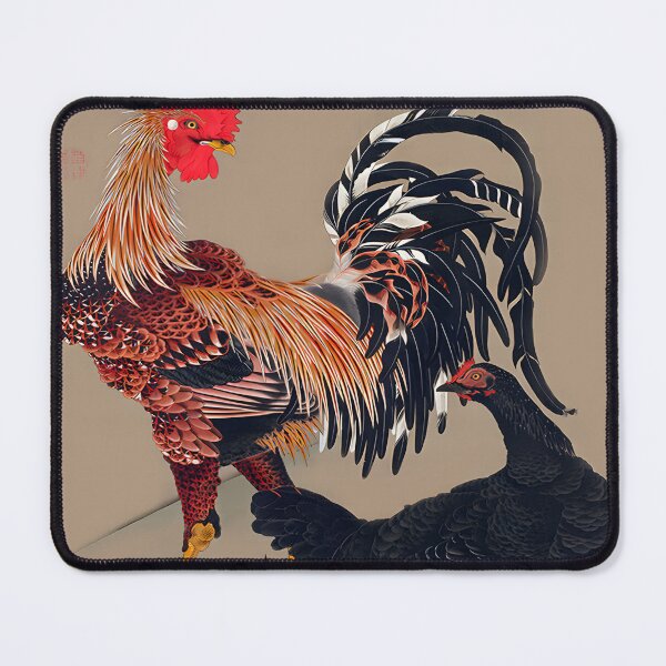 Item preview, Rooster and hen painted by Itō Jakuchū (professionally enhanced edition) designed and sold by EmeraldeaArt.