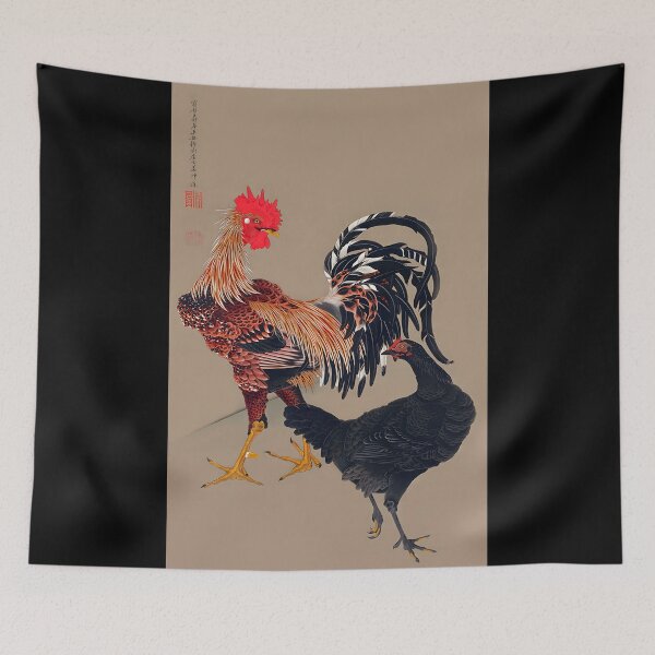 Item preview, Rooster and hen painted by Itō Jakuchū (professionally enhanced edition) designed and sold by EmeraldeaArt.