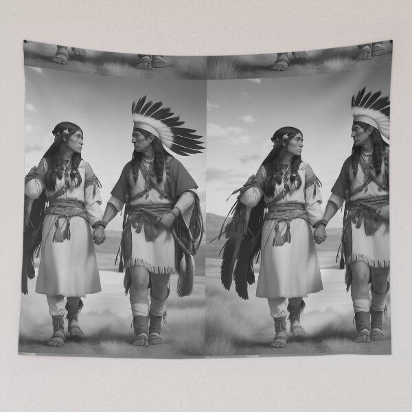 Item preview, couple of Indian tribes Sioux Apaches Cherokees black and white country style designed and sold by Carlos Gudino.