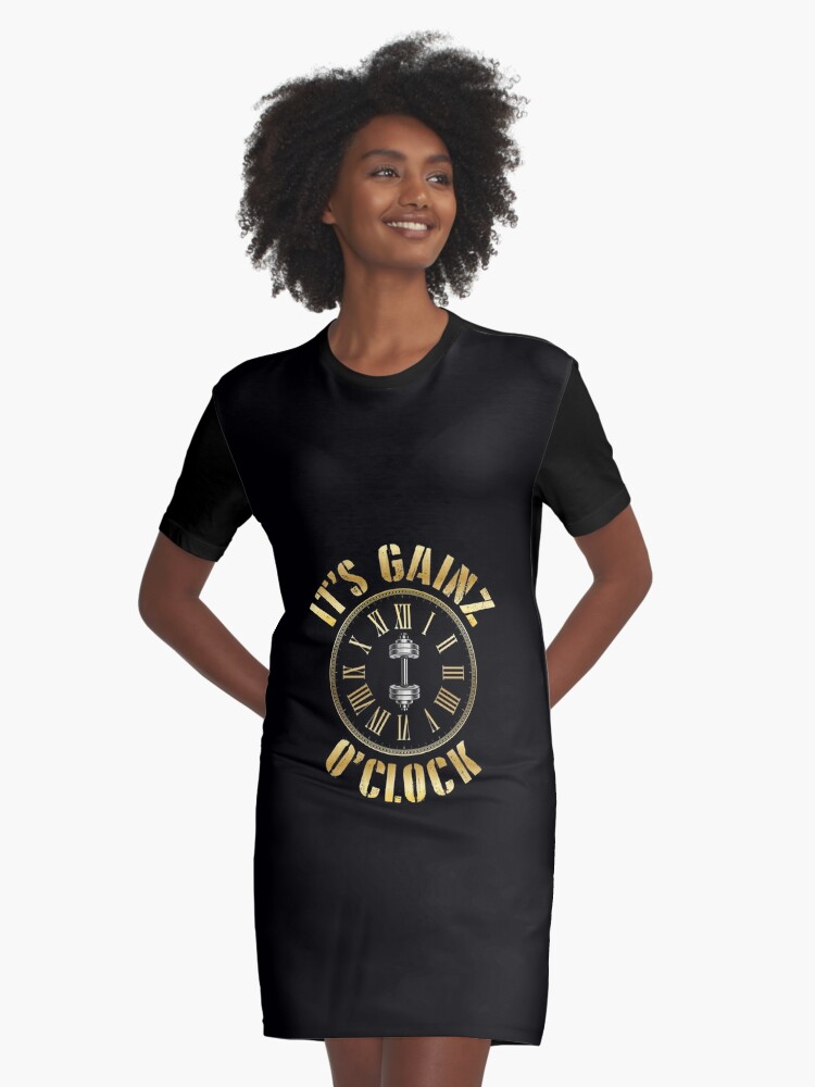 Gainz O'clock, gym shirts, men fitness, funny exercise shirt, funny  fitness shirts, workout clothes, fitness motivational gym shirts, workout  shirt Graphic T-Shirt Dress for Sale by Kreature Look