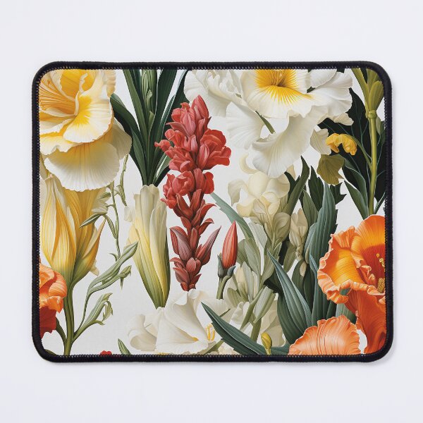 Item preview, Gladiolus Tile 03: Rainbow Trumpets Soaring on Blazing Vibrant Spears of Floral Fire designed and sold by TheBrainArt.
