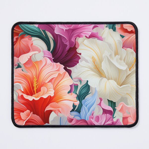 Item preview, Gladiolus Tile 05: Rainbow Trumpets Soaring on Blazing Vibrant Spears of Floral Fire designed and sold by TheBrainArt.