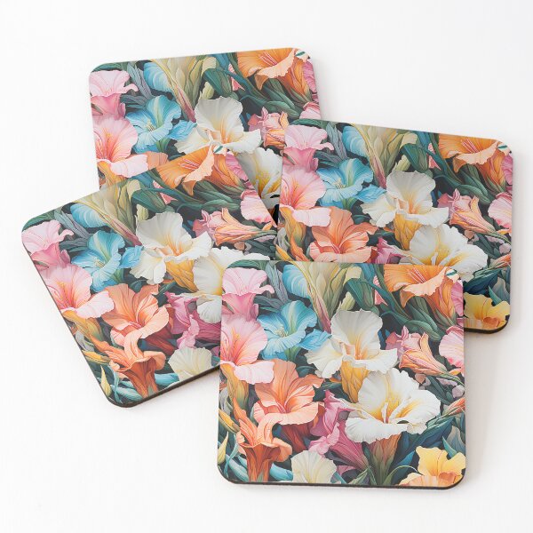Item preview, Gladiolus Tile 09: Rainbow Trumpets Soaring on Blazing Vibrant Spears of Floral Fire designed and sold by TheBrainArt.