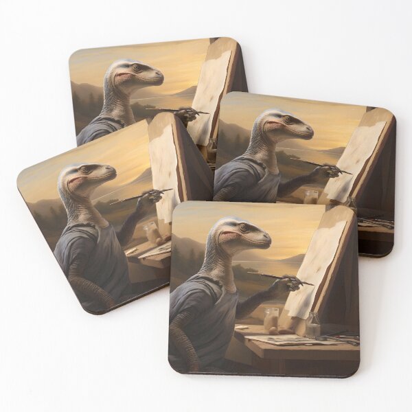 Item preview, Velociraptor painter artist drawing a picture of Mona Lisa designed and sold by reMarkable888.