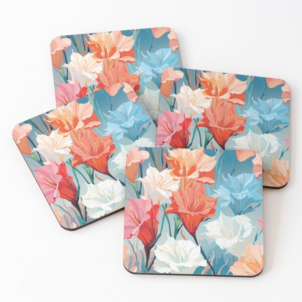 Item preview, Gladiolus Tile 11: Rainbow Trumpets Soaring on Blazing Vibrant Spears of Floral Fire designed and sold by TheBrainArt.