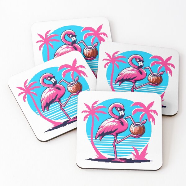Item preview, Pink Flamingo Vaporwave Coconut Cocktail designed and sold by DakaPixelArt.