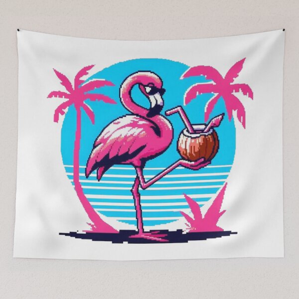 Item preview, Pink Flamingo Vaporwave Coconut Cocktail designed and sold by DakaPixelArt.