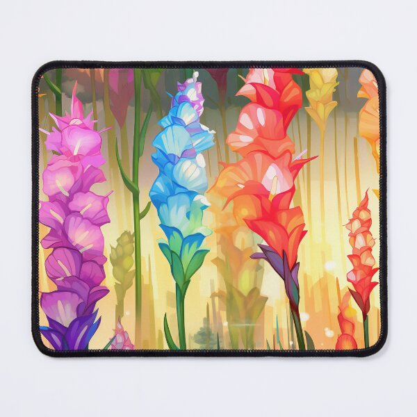 Item preview, Gladiolus Tile 23: Rainbow Trumpets Soaring on Blazing Vibrant Spears of Floral Fire designed and sold by TheBrainArt.