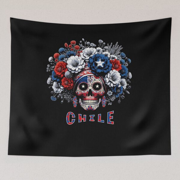Item preview, Santiago Chile Neon Sugar Skull Chilean Flag Style Graphic designed and sold by SambaStyles.
