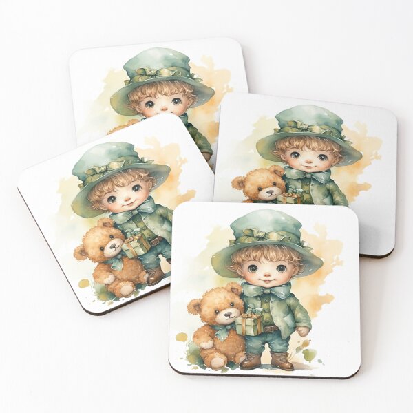 Item preview, Child dressed as a mischievous Leprechaun with an adorable bear Watercolor designed and sold by SellingWSarah17.