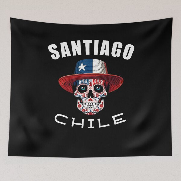 Item preview, Santiago Chile Neon Sugar Skull Chilean Flag Style Graphic designed and sold by SambaStyles.