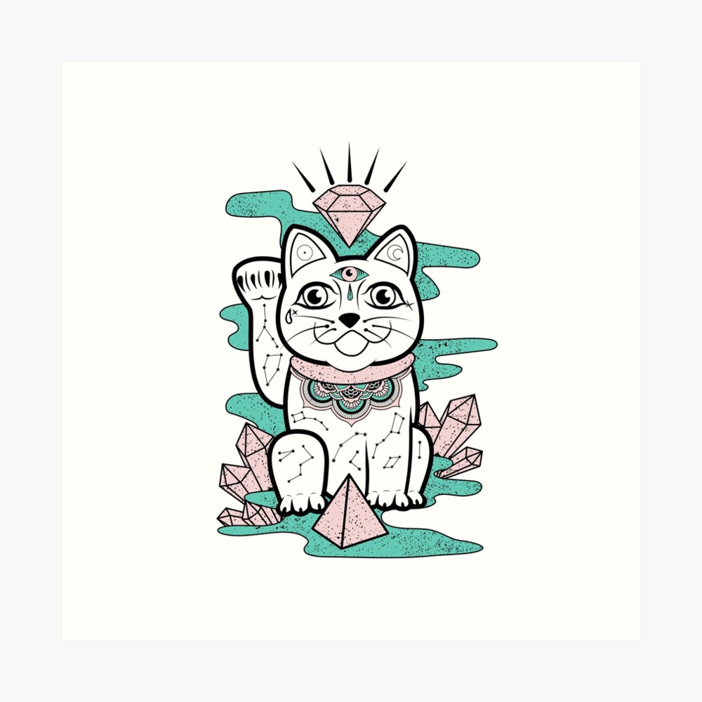 "Lucky Cat" Art Print by RobWestDesignUK | Redbubble