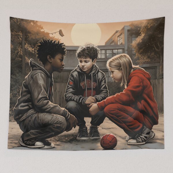Item preview, Childhood Friends Playing Ball Together designed and sold by VivaIconicPrint.