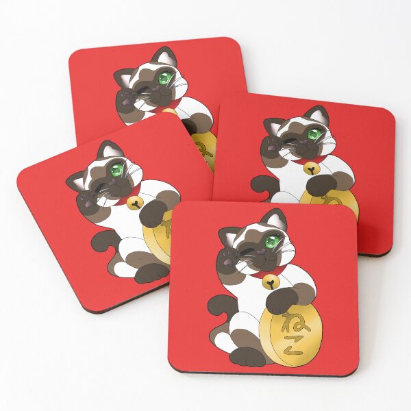Item preview, Siamese Maneki Neko Green Eyes Eyes Red Collar designed and sold by Xyluxus.