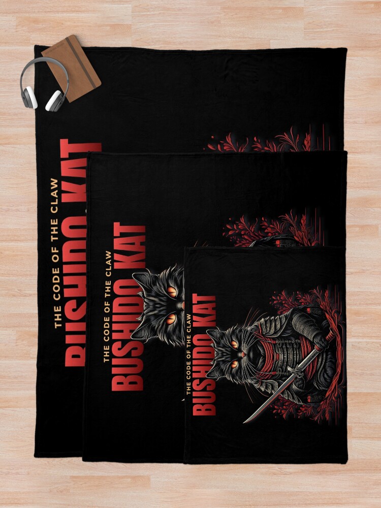 Thumbnail 5 of 6, Throw Blanket, Bushido Kat - The Samurai Feline Warrior Design designed and sold by bsilvia.