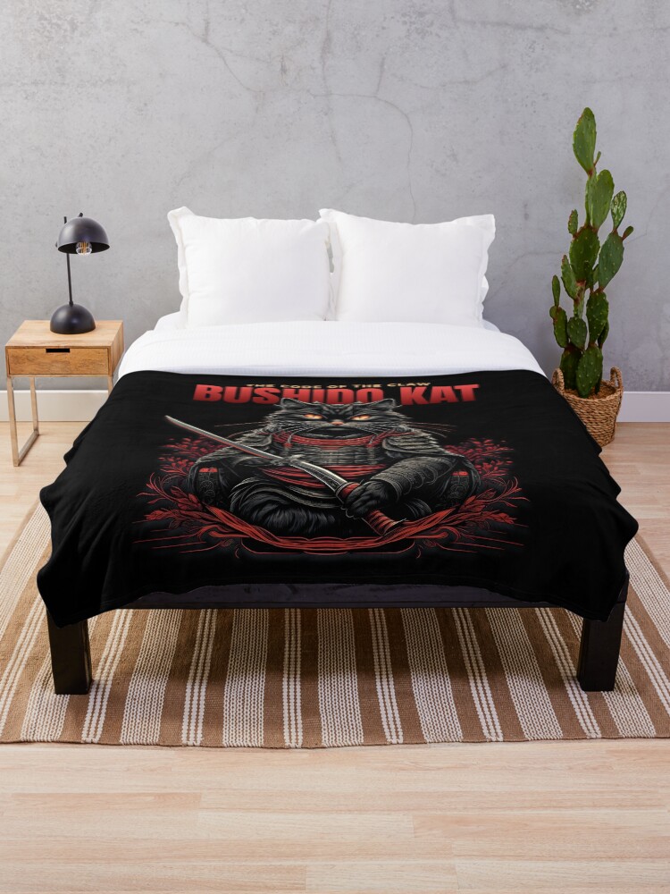 Thumbnail 1 of 6, Throw Blanket, Bushido Kat - The Samurai Feline Warrior Design designed and sold by bsilvia.
