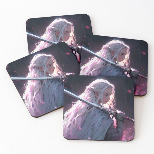 Item preview, White Haired Silver Sword Warrior Anime Girl designed and sold by bubblegoth.